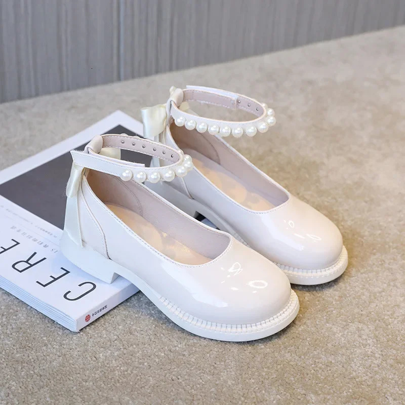 Spring Autumn Girl Glossy Leather Shoes Fashion Children Princess Causal Dress Flats Sweet Bowtie Kids School Mary Jane Shoes 250528
