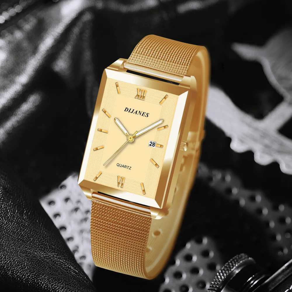 New Luxury Fashion Gold Watch for Women Men Stainless Steel Quartz Wristwatch Womens Watches Ladies Calendar Clock XJ250527