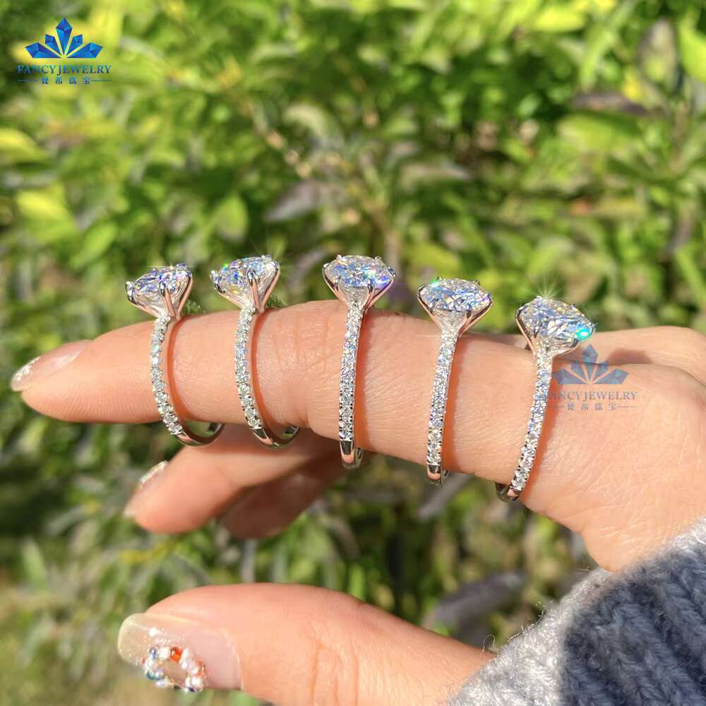 Fancy Jewelry Custom 925 Sterling Silver Ring 8mm 2CT Round Mossanite Diamond Ring Women Engagement Custom Moissanite Ring