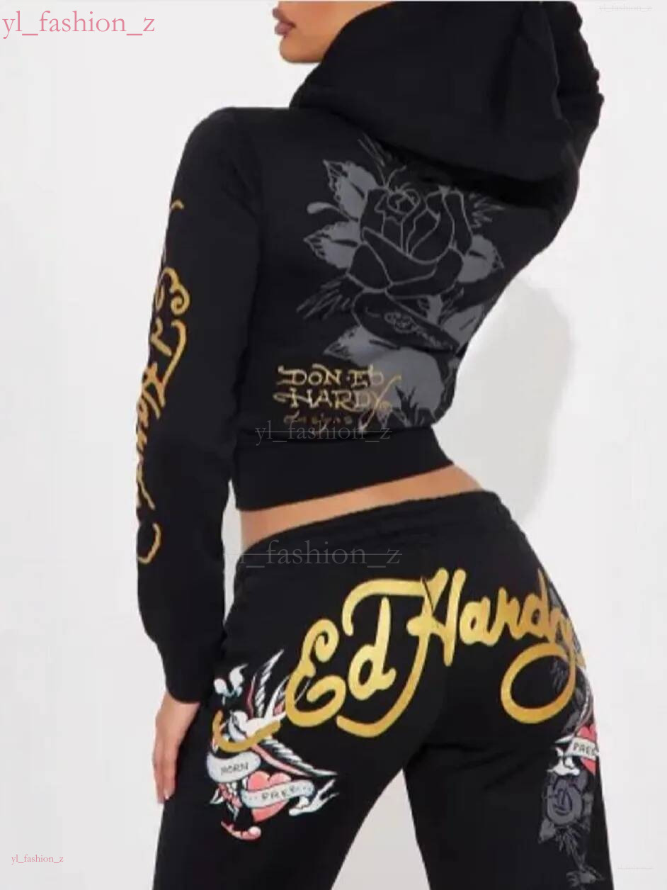 ed hardey tracksuit Mens Tracksuits Womens Two 2 Piece Set Outfits Strapless Casual printed Pants cardigan Y2K straigt trousers Street zipper ooded womens 45e