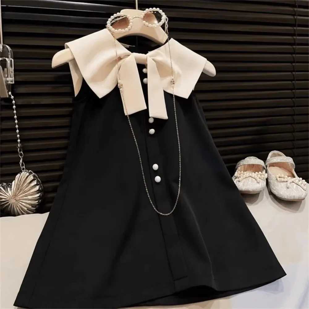 Korean Version Black Sleeveless Kids Clothes Summer New Bow Decoration Girls Dress Birthday Party Princess Dresses 2-7 Years Old X2505281