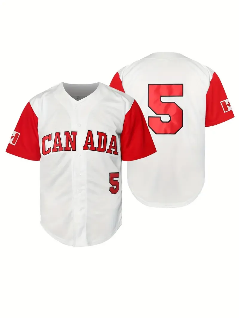 Men's Breathable Baseball Jersey, Classic CANADA Number 5 Embroidery Sports Uniform For Training Competition Free shipping