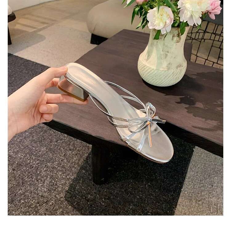Grape Mom Studiolee~ French Sweet Bowknot Versatile Chunky Heel Open-toe Roman Sandals for Women Outdoor Wear