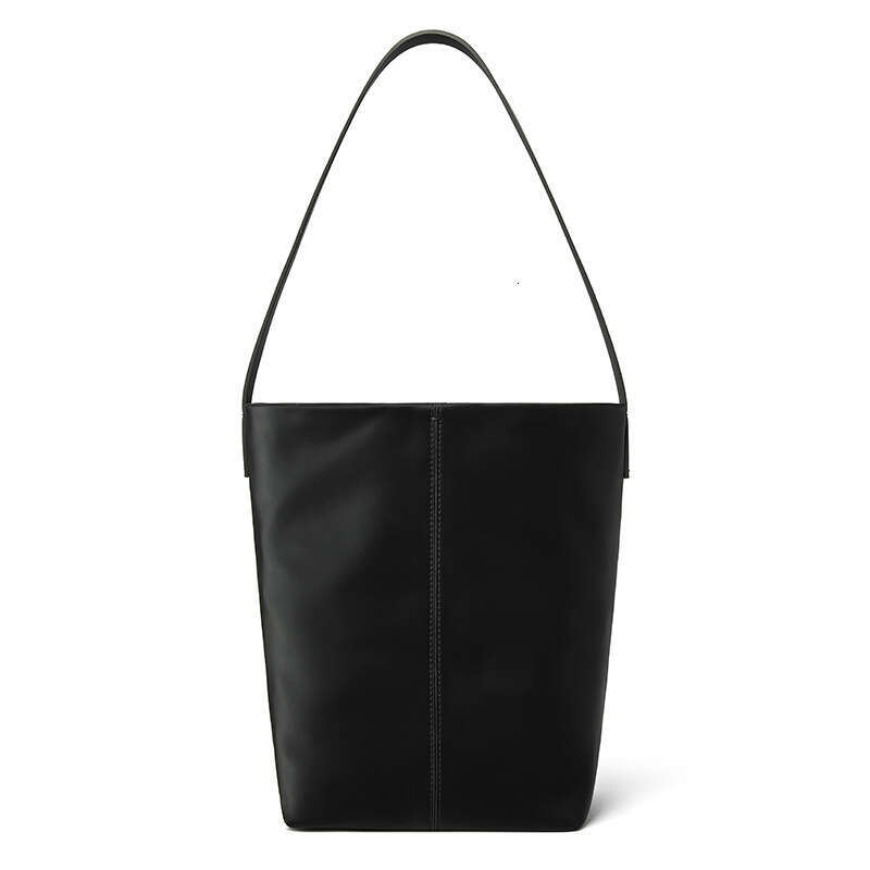 Korean Style High-End Versatile Bucket Large Capacity 2024 New Satin Cowhide Shoulder Crossbody Bag