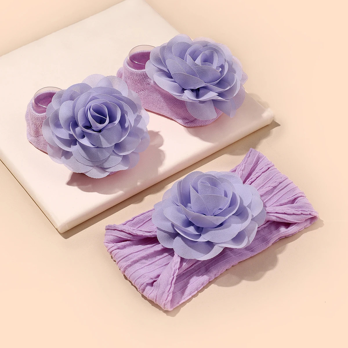 Flower Baby Headband and Socks Set born Girl Soft Nylon Hairband Elastic Floral Turban Short Sock Infant Headwear set 250528