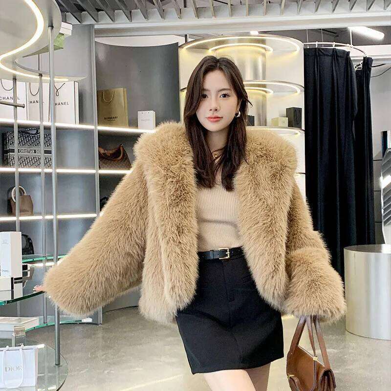 & 2025 New Fashion Winter Solid Color Temperament Faux fox Hair Hooded Women Fur Coat Qvercoat H181
