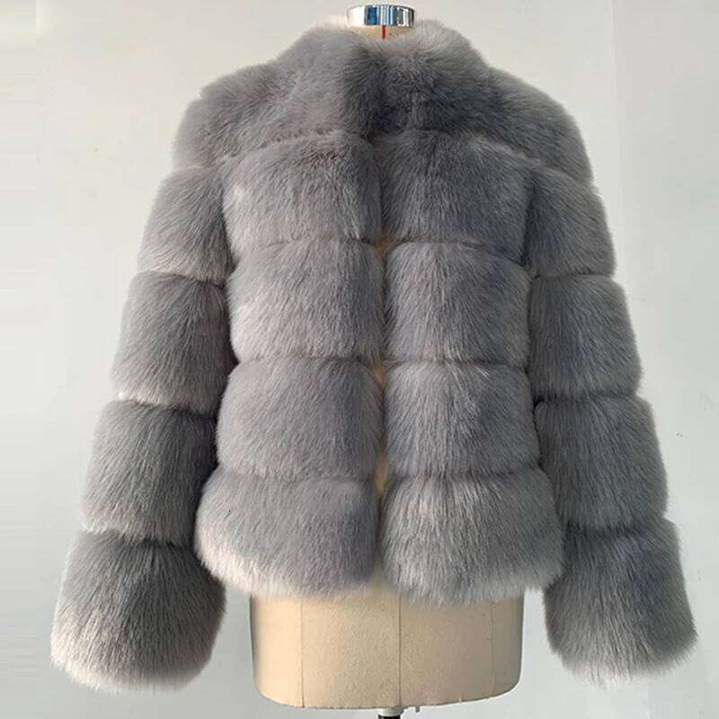 HJQJLJLS 2021 Winter Thick Warm Women Faux Fox Fuzzy Coat Female Stand Up Collar Fake Fur Jacket Black Outerwear