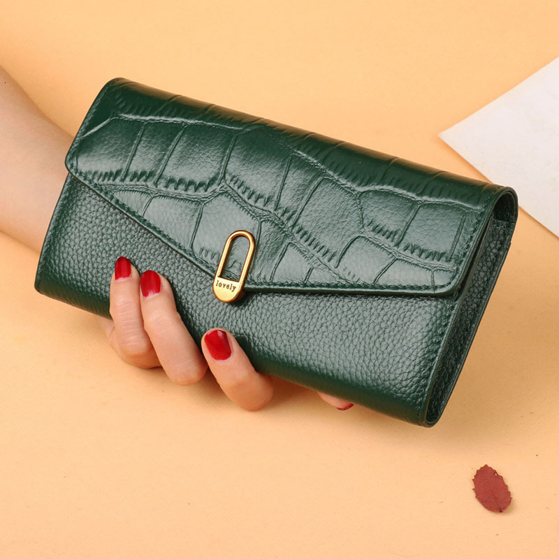 Free Shipping Designer Wallet Head Layer Leather Women's Handbag Long Two Fold Buckle Phone Bag Leather Multi Card ID Bag