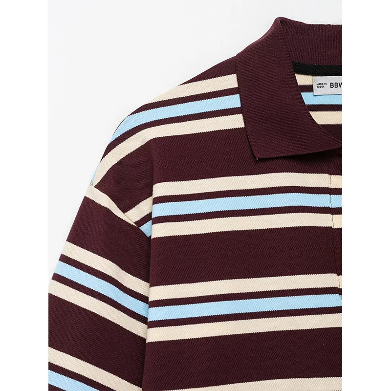RAFZNB Preppy Style Striped Polo Shirts for Women Fashion Turndown Collar Short Sleeve Summer Female Chic Tops 250520A