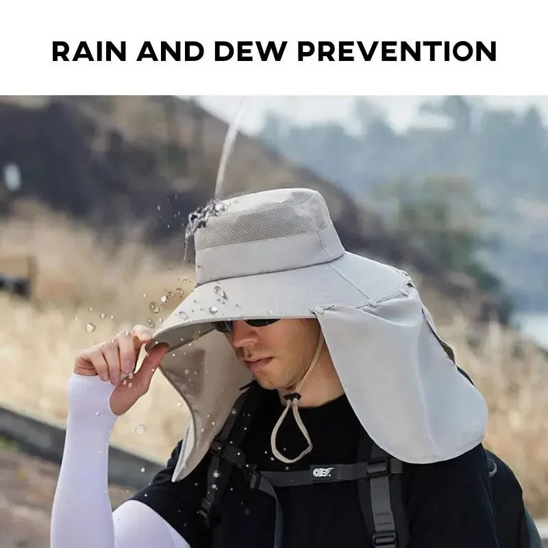 Summer Fishing Hat Neck Sun Protection Waterproof Mens Outdoor Hiking Bucket Hat Oversized Eaves Fisherman Cap Panama for Man 250523