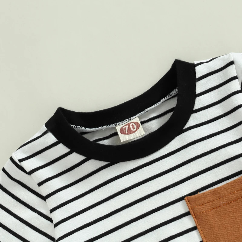-02-22 Lioraitiin 0-18M born Baby Boys Summer Jumpsuit Round Neck Contrast Color Short Sleeve Striped Romper 250528