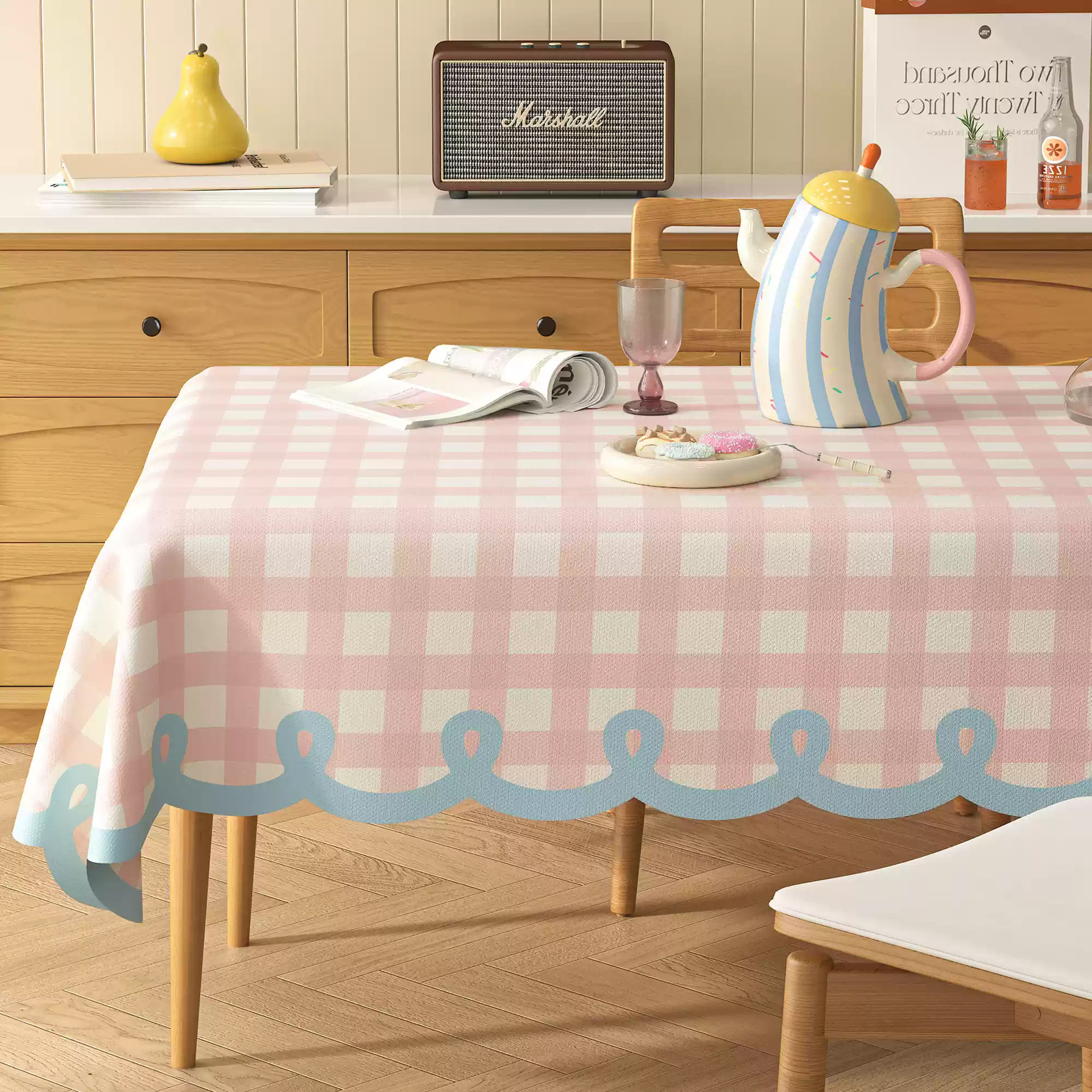 A642 cream style table cloth wash-free oil-proof waterproof anti-scalding coffee table cloth 2025 new cotton and linen heat-insulating table mat