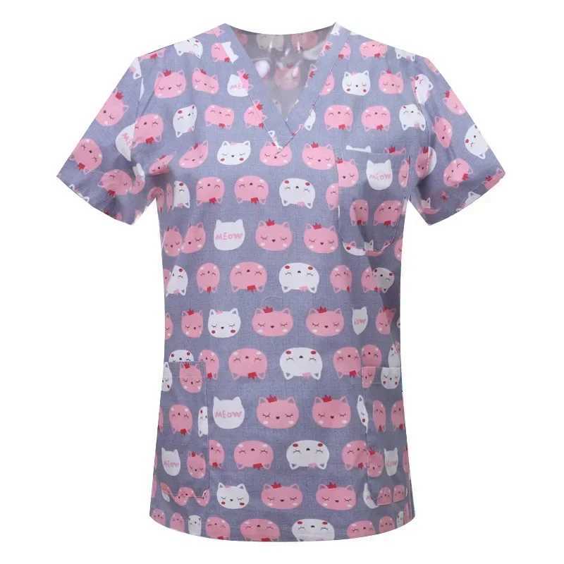 Nurse Uniforms Women Print Short Slve V-neck Scrubs Working Medical Blouse Overalls Uniforms Medical Nursing Spa Pet Dentistry X250528