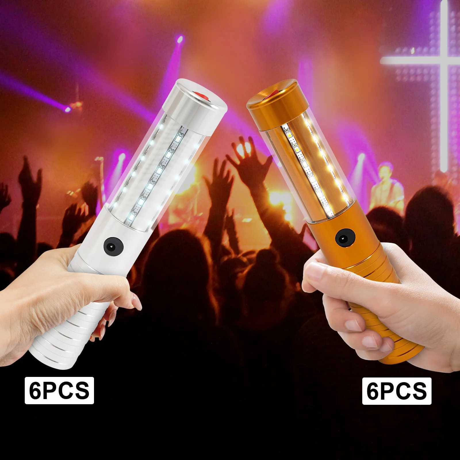 6 PCS LED Sticks 3 Modes Rechargeable Reusable Aluminum Alloy Glow Lights for Events Nightclubs Weddings Parties W250528