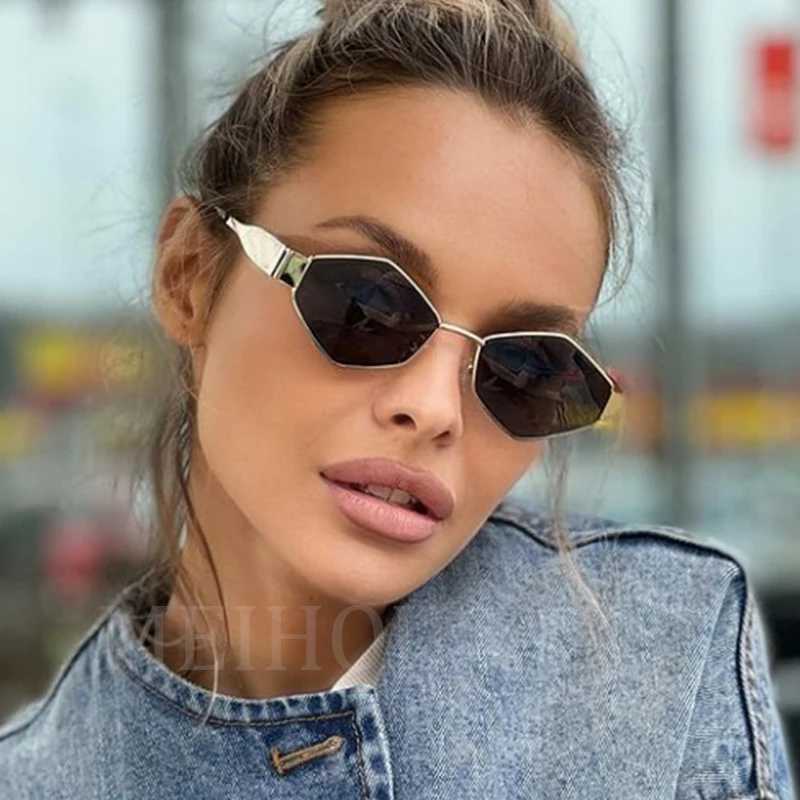 Polygonal Luxury Sunglasses Women Brand Fashion Rhombus Sun Glasses Woman 2024 Retro Vintage Metal Diamond Shades Eyewear W250528