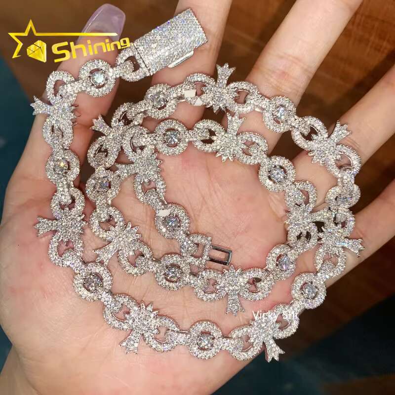Finw Moissanite Jewelry Hip Hop Necklace 13MM 925 Sterling Sliver Iced Out Cross Infinity Moissanite Cuban Link Chain