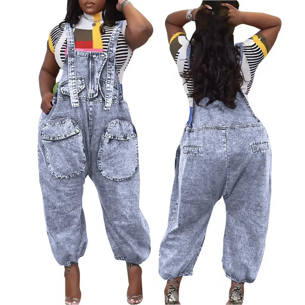 Jumpsuits Denim Women Overalls Suspenders Solid Straight Long Pants Loose Casual Regular One Piece High Waist Pockets 250523