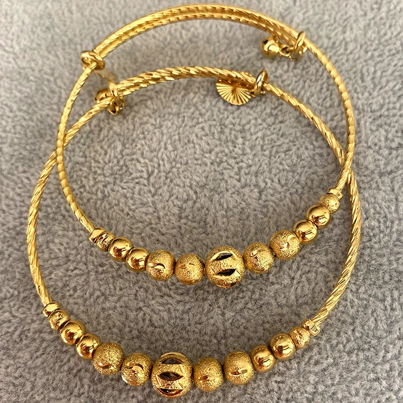2pclot Dubai Bangles Ethiopian Indian bracelet Gold Color charm bangles bead jewelry African Ball Bride Party Gifts 250517