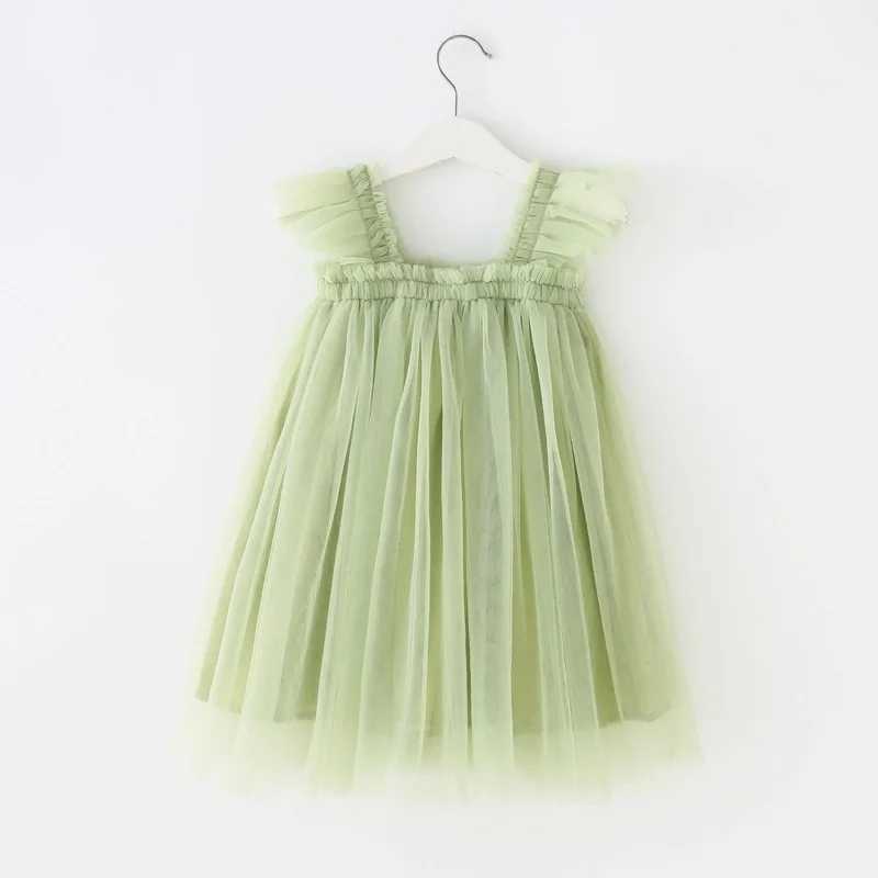 Summer Dress for Baby Girl Sling Sleeveless Square Collar Yellow Purple Pink Blue Green Mesh Princess Dress Child Clothing E2200 X250528
