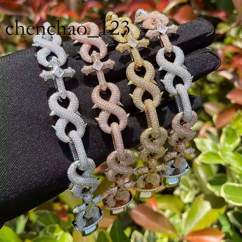 Hip Hop Number 8 With Spiked VVS D Color Moissanite Cuban Cross Link Necklace Sterling Sier Jewelry Iced Out Chain