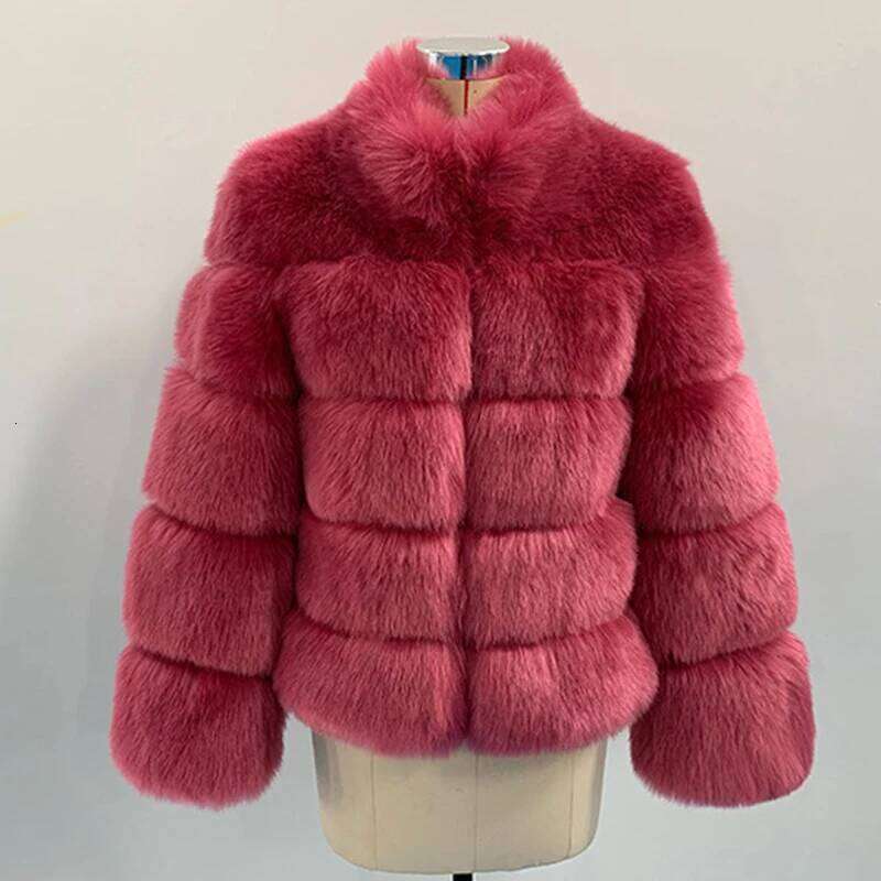 HJQJLJLS 2021 Winter Thick Warm Women Faux Fox Fuzzy Coat Female Stand Up Collar Fake Fur Jacket Black Outerwear