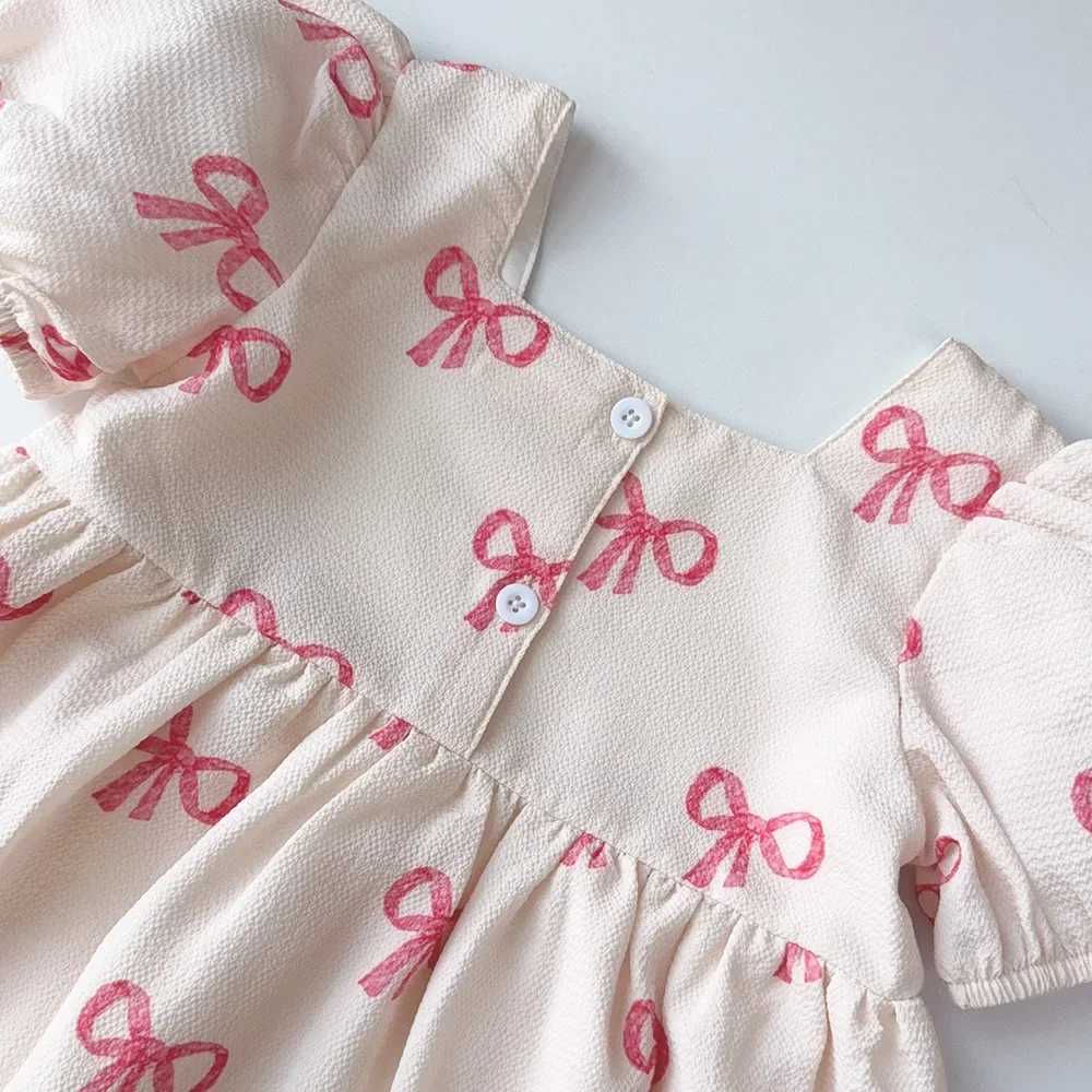 Bear Leader Short Sleeved Girls Clothing Summer New Bow Print Casual Dresses Sweet and Cute Kids Clothes for 3-7 Years Wear X250528
