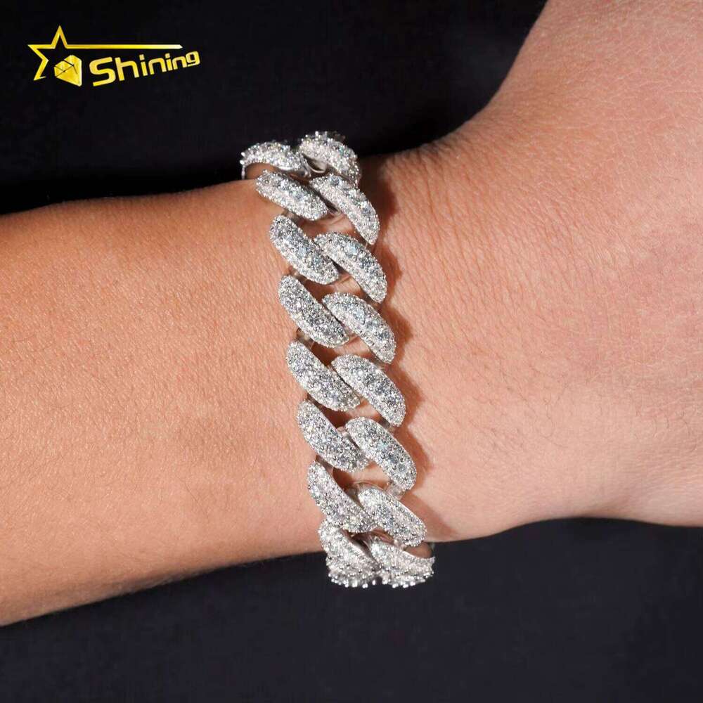 Fine Jewelry Hip Hop 16mm Mens Sterling Sier Dia Iced Out VVS Moissanite Cuban Link Bracelet