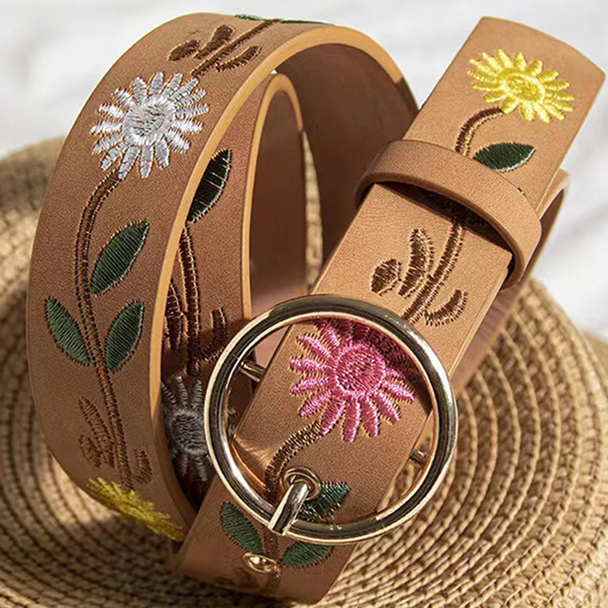 Women western BUCKle eMBroidered strap jeans belt 250527