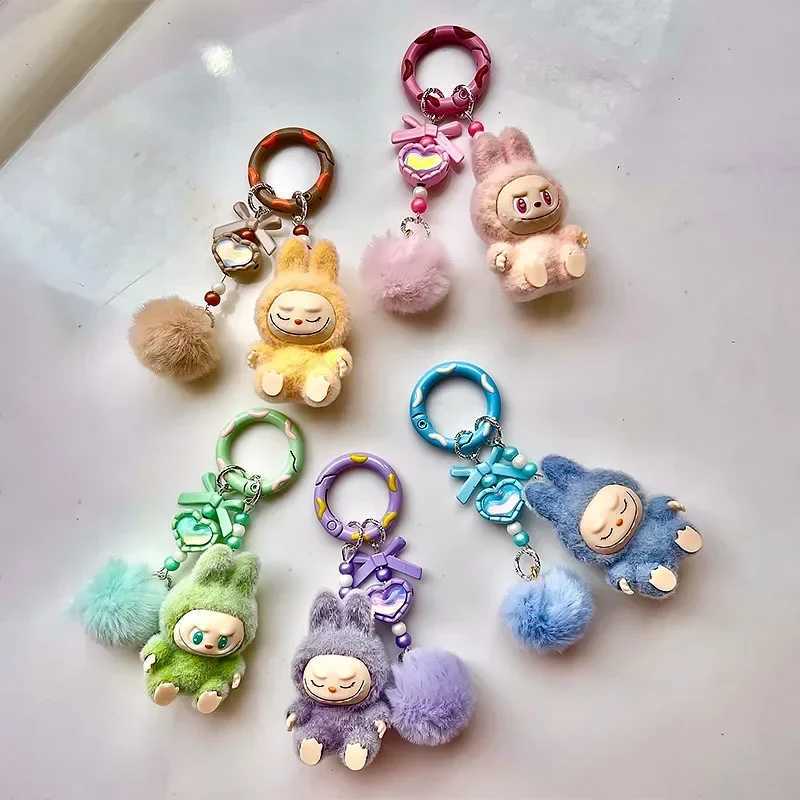 Kawaii Labubu Keychain Cartoon Creative Three-Dimensional Doll Students Schoolbag Pendant Car Keyring Wen and Men Trend Gifts X250528
