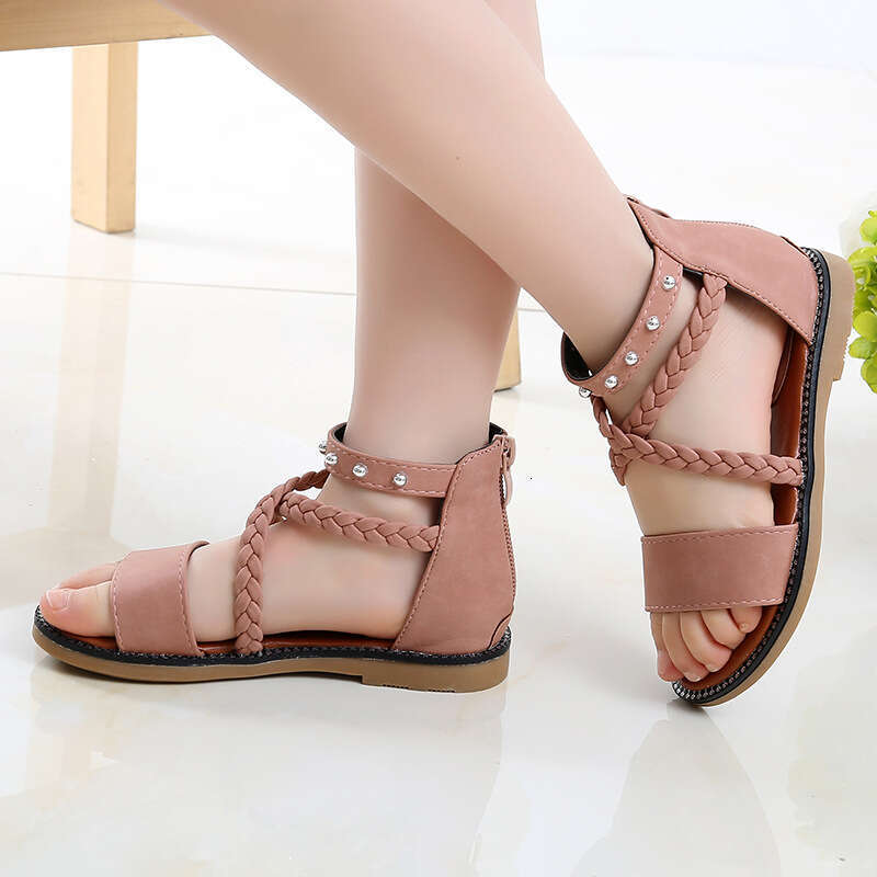 Girls' Sandals Summer 2025 New Fashion Princess Korean Style Big Kids Soft Sole Beach Children's Roman Shoes