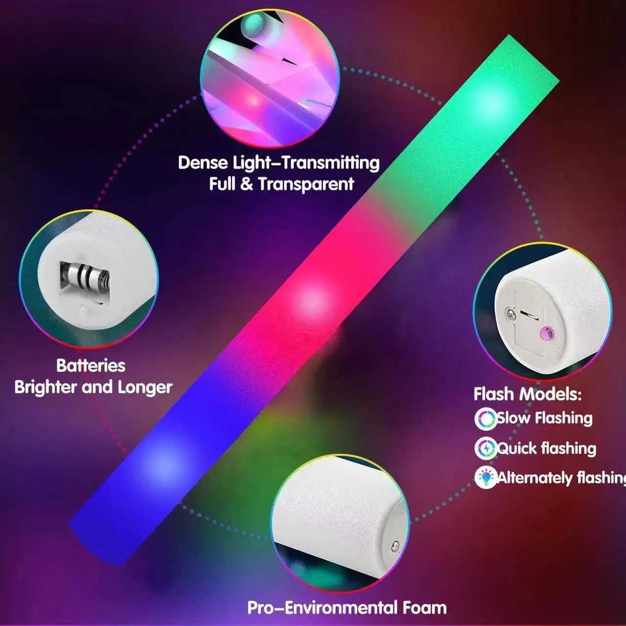 115 Pack LED Foam Glow Sticks Bulk Glow Sticks with 3 Colorful Flashing Modes Glow in the Dark Party Supplies for Wedding W250528