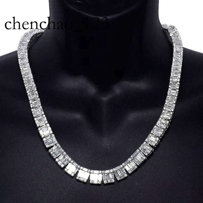 SGARIT Fine Jewelry Custom Sterling Sier Real Soild Gold Men'S Baguette Iced Tennis Necklace Cuban Chain
