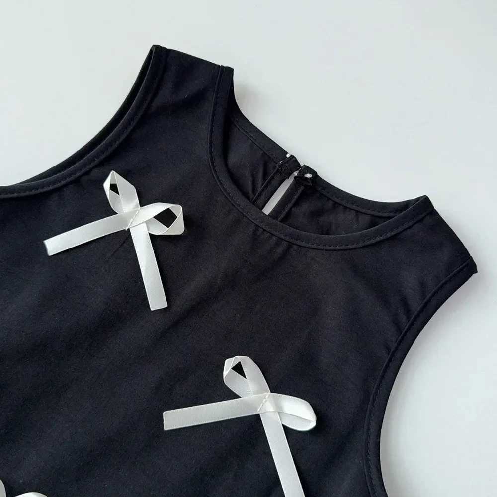 Black Bow Decoration Girls Dress Summer Sleeveless Princess Dresses Color Blocked Childrens Clothing 3 To 7 Years Wear X250528