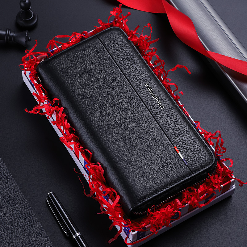 Free Shipping Designer Leather Bag Men's Long Wallet Handbag Card Bag Coin Purse Fashionable Top Layer Cowhide Phone Bag
