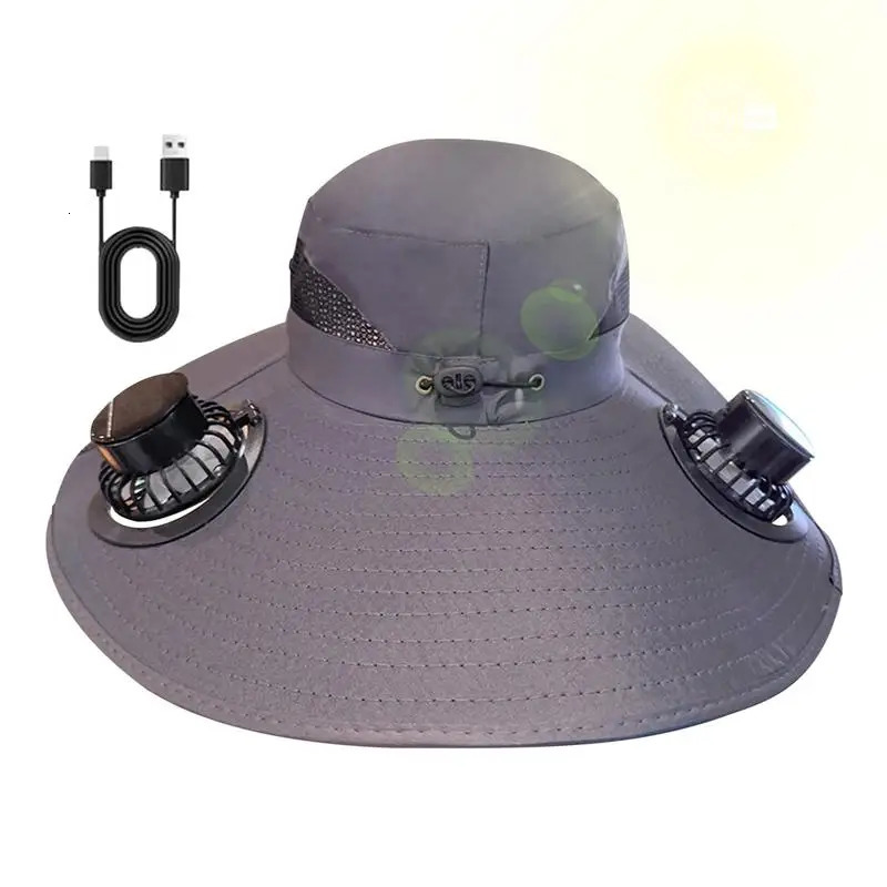 Solar Panel Fan Hat Bucket Hat Wide Brim UV Protection Headwear Outdoor Sports Gear for Women Men Beach Vacation Fishing Hiking 250526