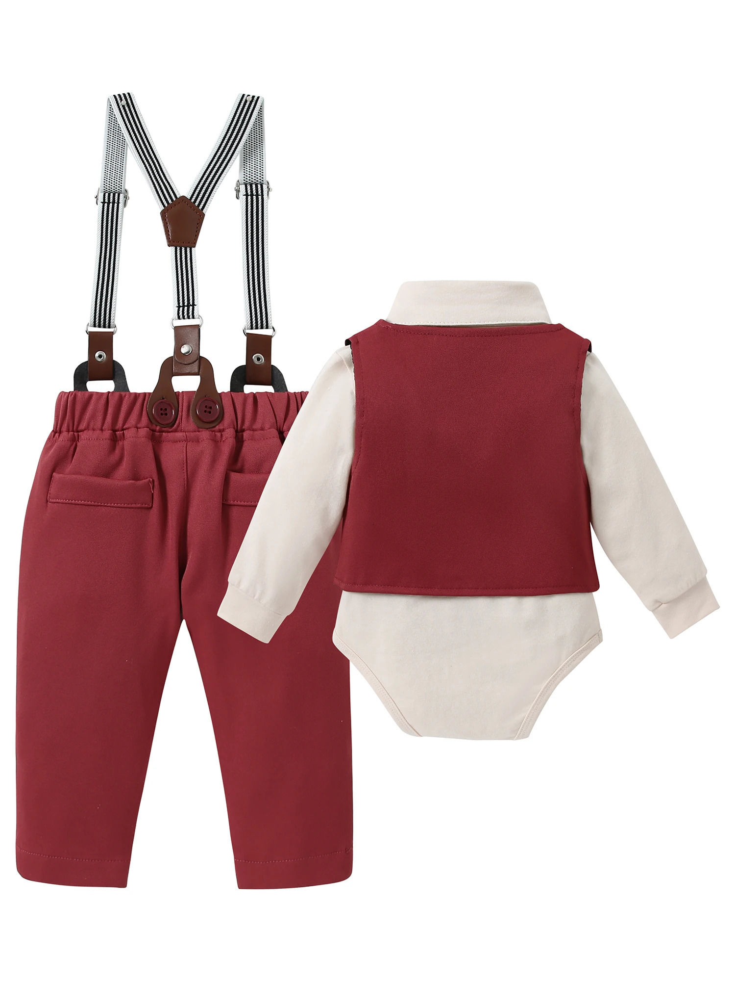 Baby Boy Clothes Wedding Outfit Suits 018 Months Infant Gentleman Set Dress ShirtVestSuspender PantsBowtie 250528