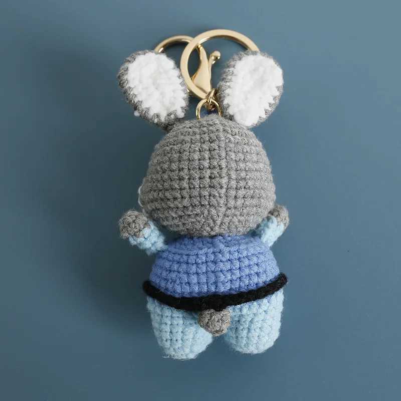 Cute Gray Rabbit Doll Crochet Keyrings Handmake Weaved Exquisite Cartoon Rabbit Keyrings For Car Keys Knitted Small Rabbit Doll X250528