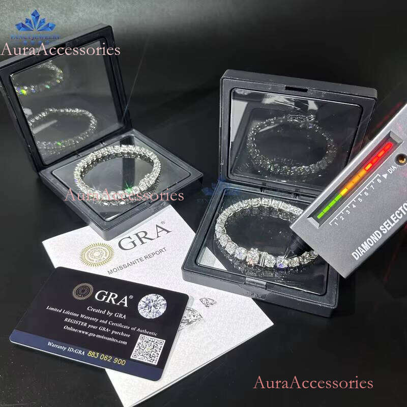 Ready to Ship VVS Moissanite Dia Tennis Chain Necklace and Bracelet Iced out Hip Hop Jewelry