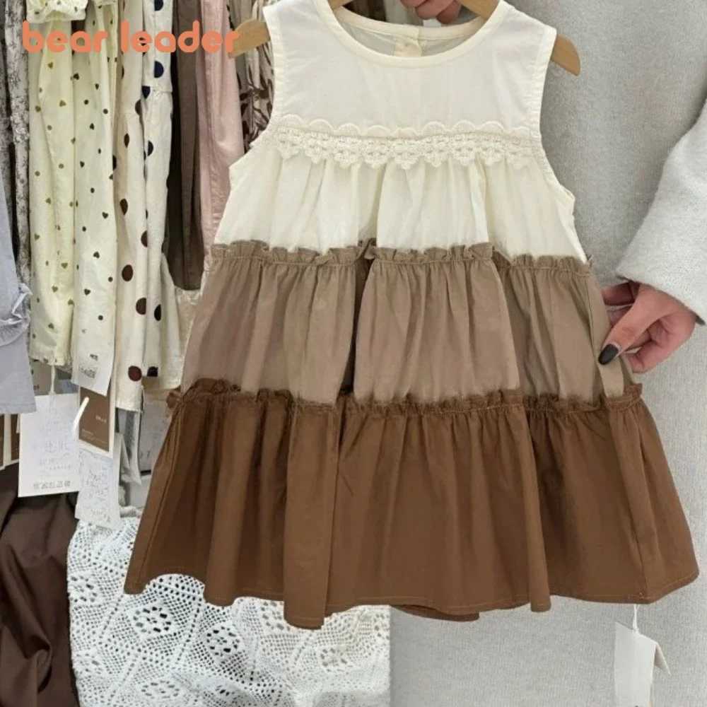 Bear Leader Summer Sleeveless Lace Girls Clothes Korean Color Block Spliced Princess Dress 4-7 Years Plain Casual Kids Outfits X250528