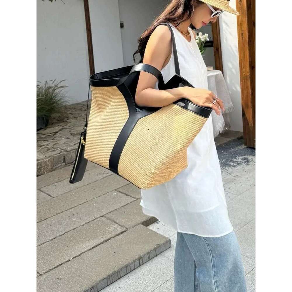 Vintage Ladies Designer Mixed Colors Stripe Straw Beach High Capacity Bucket Totes Women Casual Handbag Shoulder Bag