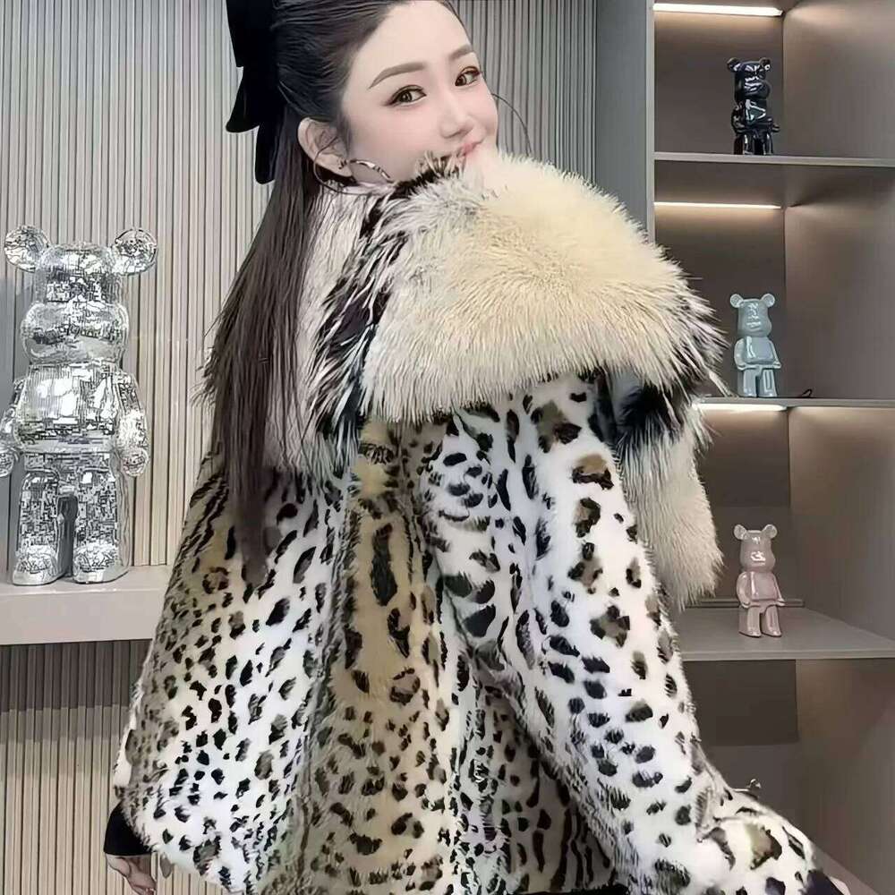 Faux Mink Fur Coats for Women,Fur Collar Jackets,Spliced Overcoat,Female Clothes,Thicken Warm,,New ,Winter,2025