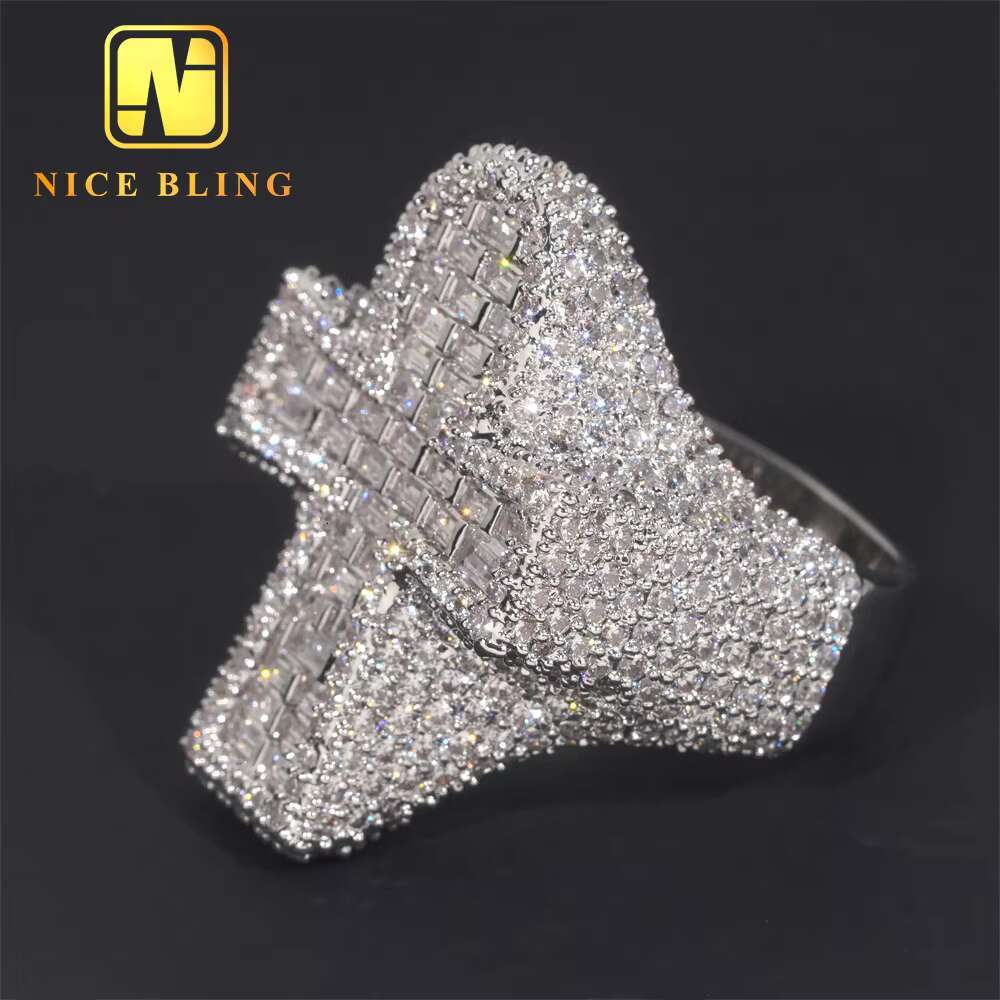 Hot Selling Hip Hop Ring Cross Full Pave Moissanite 925 Sterling Silver Ice Out Moissanite Men Diamond Ring