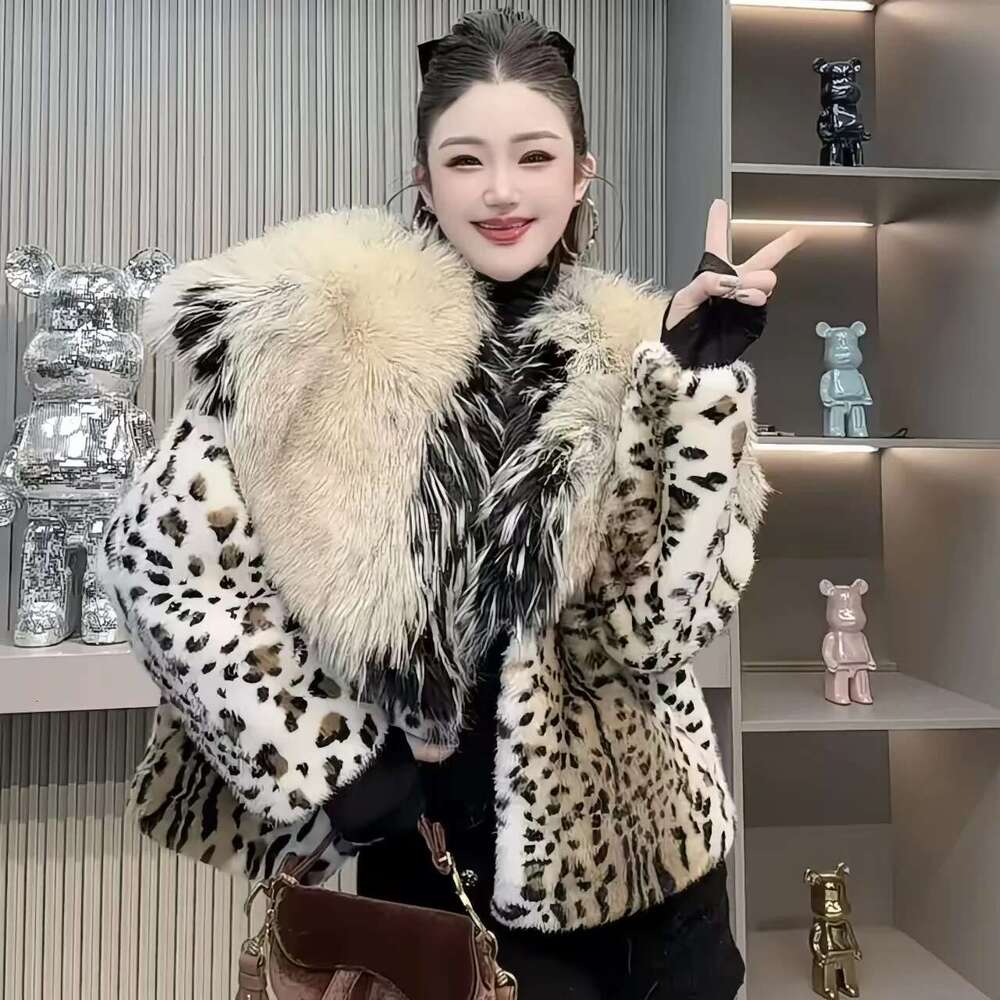 Faux Mink Fur Coats for Women,Fur Collar Jackets,Spliced Overcoat,Female Clothes,Thicken Warm,,New ,Winter,2025