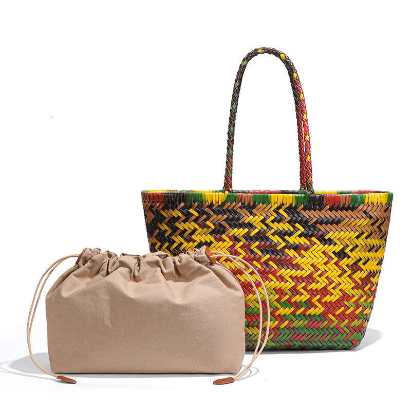 Tote Bag Braided Handbag Niche Design Genuine Leather Handbag Handwoven Single Shoulder Crossbody Mother Daughter Woven Rattan Bag Shoulder Bag