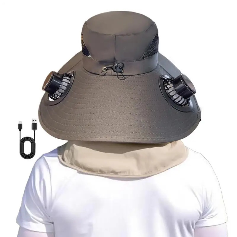 Solar Panel Fan Hat Bucket Hat Wide Brim UV Protection Headwear Outdoor Sports Gear for Women Men Beach Vacation Fishing Hiking 250526