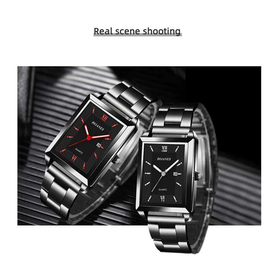 Top Brand Luxury Watch - Mens Fashion Square Gold Silver Quartz Wristwatch with Stainless Steel Strap Exquisite Business Mens Watch XJ250527