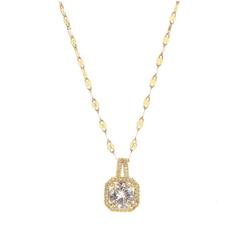 DIEYURO 316L Stainless Steel Square 3 Color Crystal Zircon Clavicle Chain High Quality Beauty Pendant Necklace For Women Wedding 250519