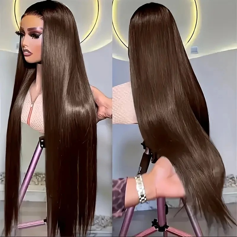 Chocolate Brown Straight Lace Front Wigs 32 40 Inch Transparent Lace Frontal Wig Pre Plucked Remy 13x4 Brazilian Human Hair Wigs 200% synthetic lace f