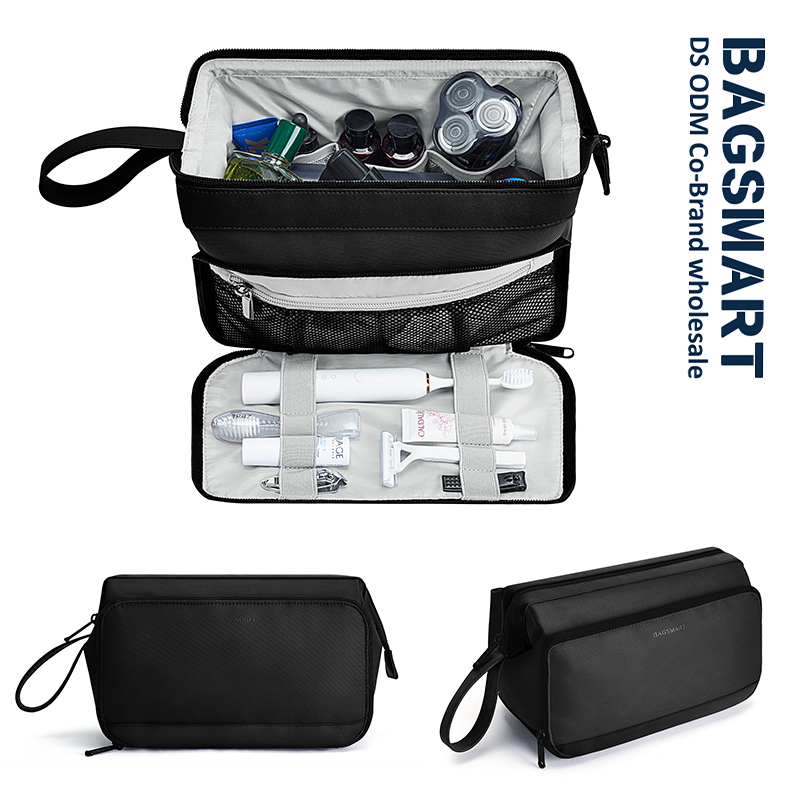 BAGSMART Toiletry Bag for Men Wide Opening Travel Water Resistant Shaving Hygiene Bag for Bathroom Shower Travel Essentials