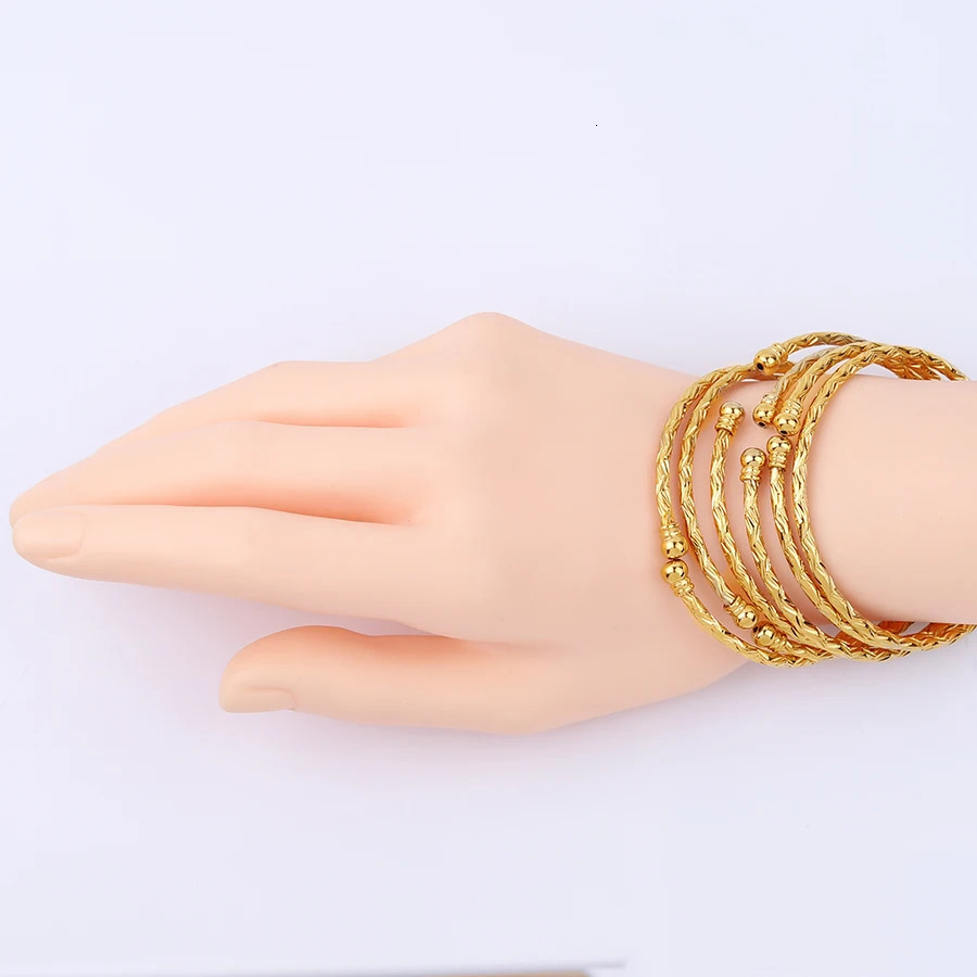3MM6pcs Ethiopian Wedding Bride Gift Gold Color Indian Bangles Dubai Jewelry For Women Africa Ball Jewellery Beads Bracelet 250517